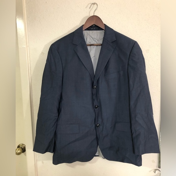 Hugo Boss men's navy blue 100 % virgin wool blazer jacket size 40 Small Office